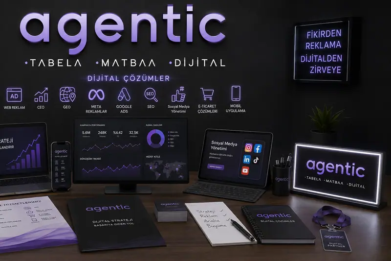 agentic dijital hizmetlerini ekranlar üzerinde gösteren temsili mockup